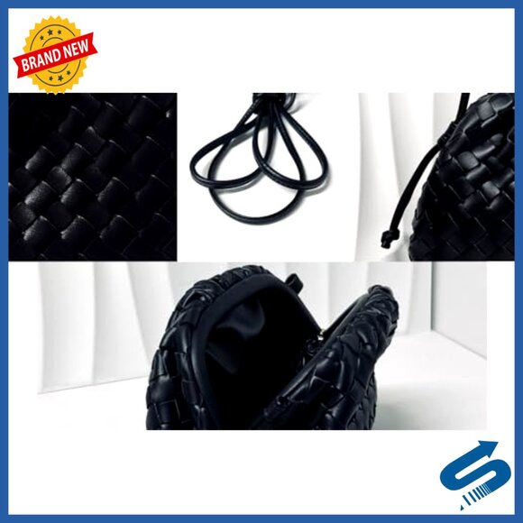 Woven PU Leather Clutch Purse with Strap, 3 Compartments, Evening Bag